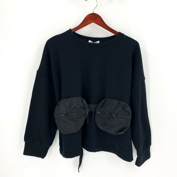 Zara Black Double Fanny Pack Long Sleeve Sweater - Picture 2 of 8